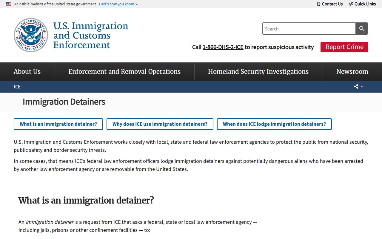ICE detainer information for Modoc County jail release transfers
