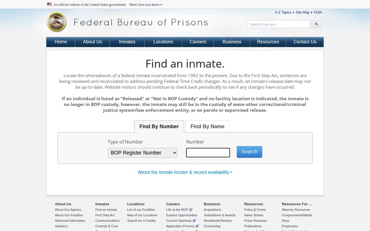 BOP Inmate Locator federal release search for Modoc County cases