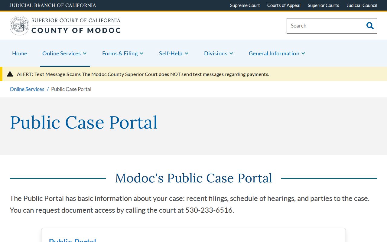Modoc Superior Court release record portal information
