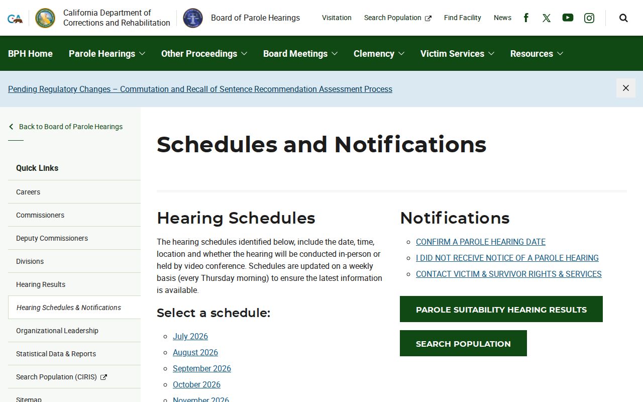 California Board of Parole Hearings schedule source