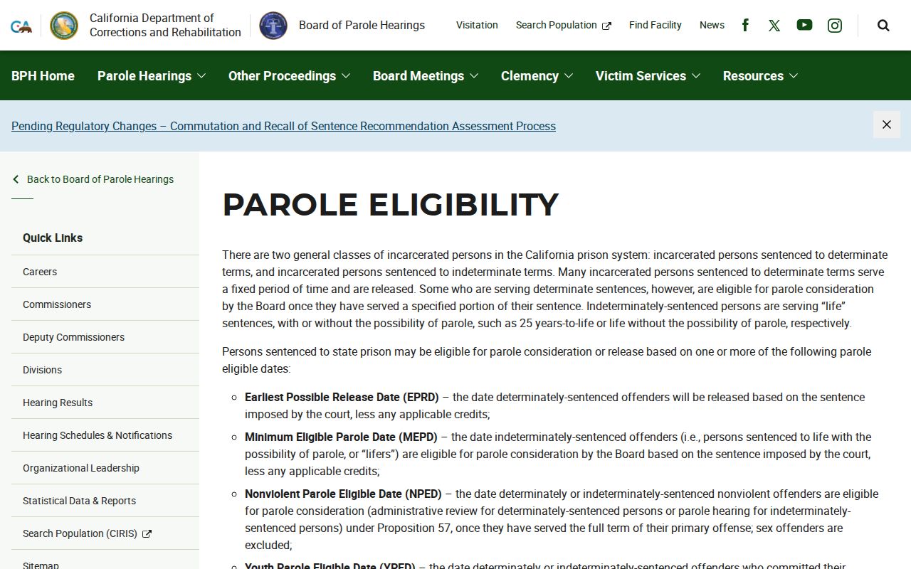 California BPH parole eligibility source for EPRD and MEPD