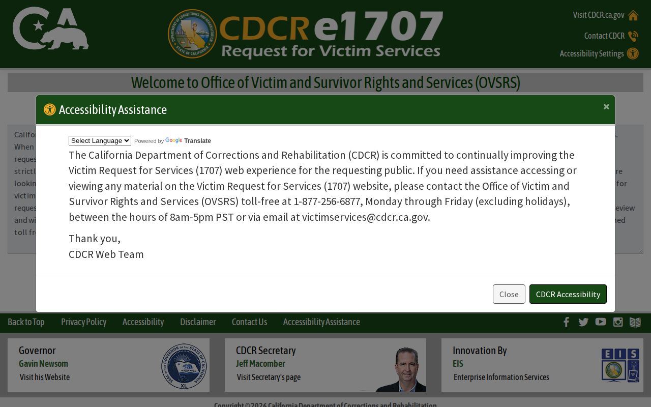 California CDCR e1707 release notification route for Modoc state prison cases