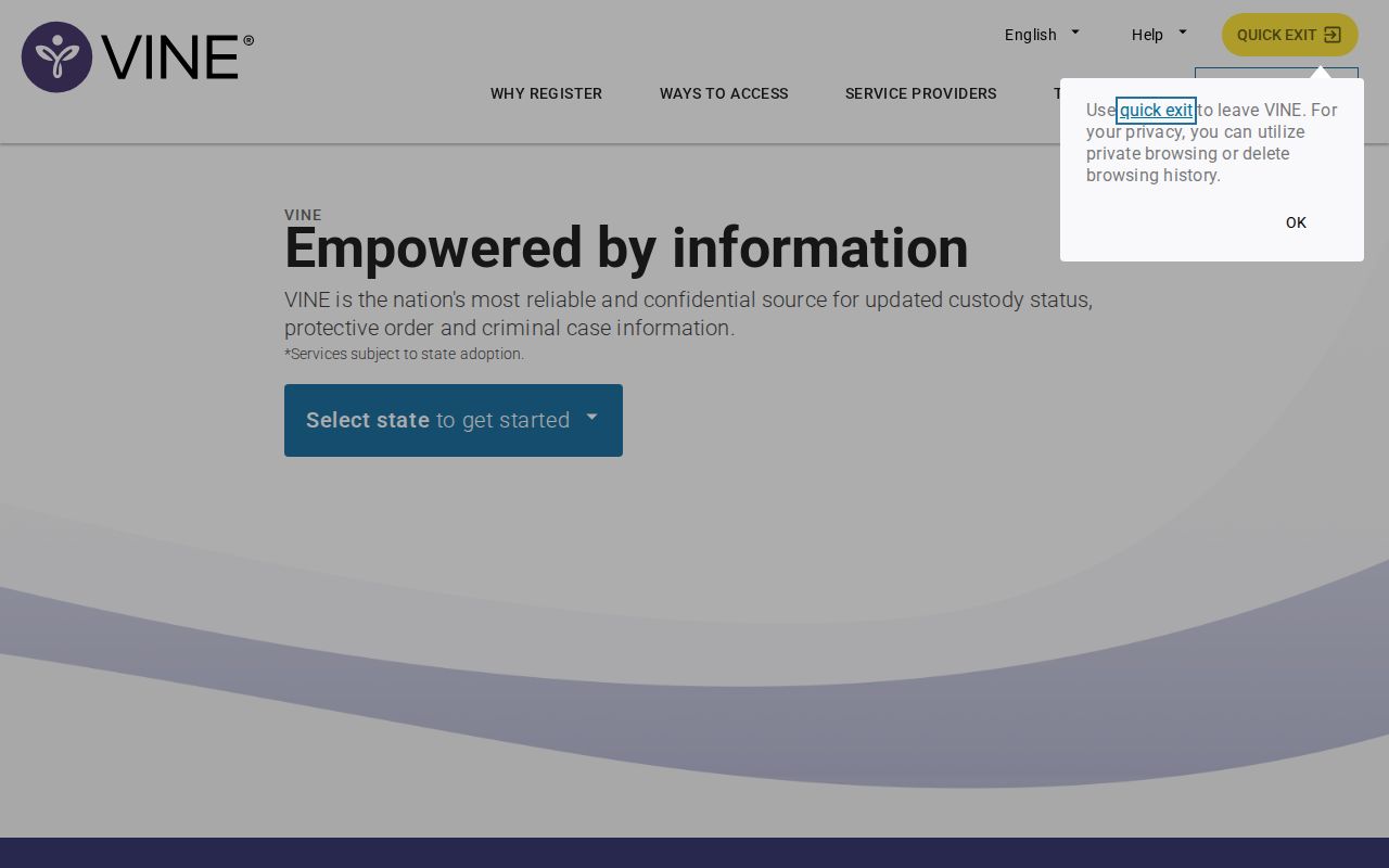 National VINELink entry page for custody searches